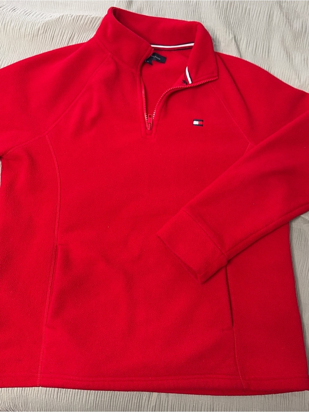 Tommy Hilfiger Women's Red Quarter-Zip Fleece Pullover